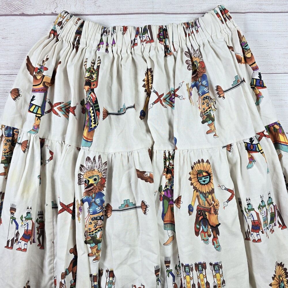 Vintage Jacquelines Sante Fe Skirt Size M Wearable Art 90s Aztec Southwestern - Picture 2 of 10